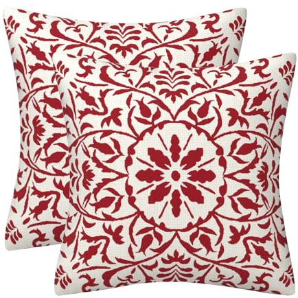 GAAFOSIPH Set of 2 Red Cushion Covers 50cm x 50cm Bohe Modern Double Sided Printed Square Linen 20 x 20 inches Cushions Cover Home Decorations Pillow Cover for Sofa Bed Garden