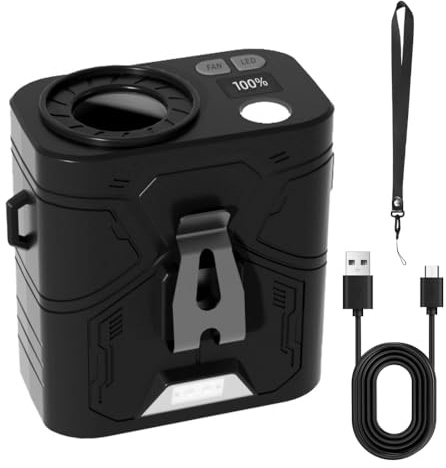 MiOYOOW Ventilateur de Taille Portable, 4000 mAh Ventilateur de Clip Rechargeable USB, avec 5 Vitesses et éclairage LED, pour Camping, Randonnée et Usage Quotidien