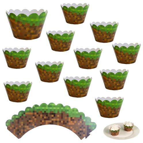 24 Stück Cupcake Toppers Miner Game Cake Topper Muffin Deko | für Pixel Video Game Party Decorations Geburtstagsfeier