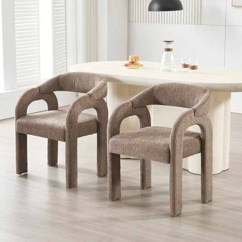 DAYALANE Esszimmerstühle 2er Set, Küchenstuhl Modern, Braun | Polsterstuhl aus Chenille, mit Armlehne & Geschwungener Rückenlehne, Stühle für Esszimmer & Wohnzimmer