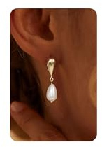 HANLI Pearl Earrings 14K Gold Plated 9 Ct Water Drop Dangle Pearl for Women Trendy Hypoallergenic Dainty Elegant Wedding Bridesmaid Gift