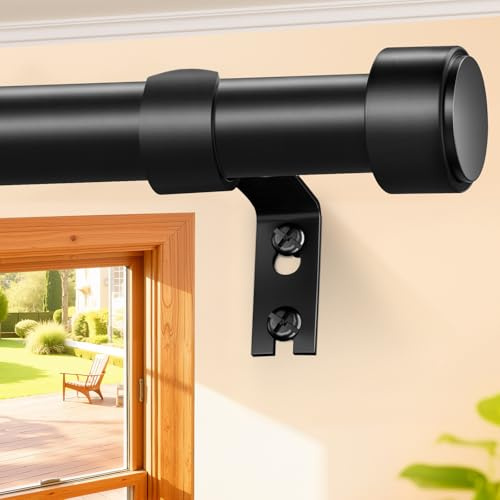 Treije Curtain Rods 72-144 Inch, 1 Heavy Duty Adjustable Curtain Rod for Windows, Black Extra Long Window Treatment Rod, Modern Design, Easy Installation