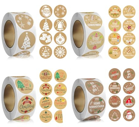 2000 Stück Weihnachtssticker, Weihnachtsaufkleber Selbstklebend Deko Aufkleber für Geschenketiketten, Perfekt für Weihnachtskarten, Geschenktaschen und Papiertüten