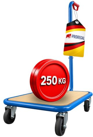 PROREGAL Profi Griffroller | HxBxT 96x50x60 cm | Traglast 250kg | 2X Lenkrollen mit Feststellbremse & 2X Bockrollen | Lichtblau | Transportroller mit Griff Transportwagen Plattformwagen Schiebewagen