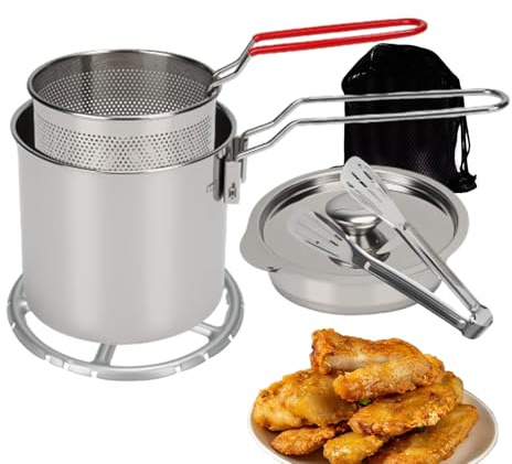 Friggitrice da banco, 7 pezzi, portatile, in acciaio, mini friggitrice da 1,2 l con cestello, per casa, cucina, campeggio, cucina, pesce, pollo, picnic, feste