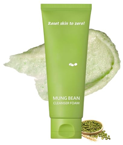 Mung Bean pH-Balanced Cleansing Foam, Mung Bean Cleanser for Oily Skin, Natural Facial Cleanser, Gentle Face Wash, Deep Pore Cleansing, Refreshing & Hydrating, Suitable for Sensitive Skin
