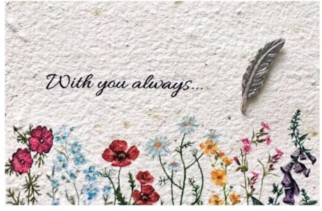 Plantable Memorial Gift Card & Pin, Forget Me Not Seeds On Sympathy Card, Bereavement Card, Funeral Favours, Wildflower Seeds, Sorry For Your Loss Gifts. (Feather Pin & Card)