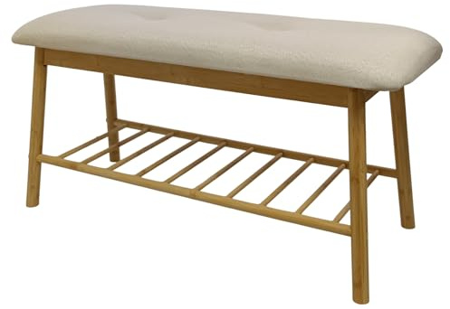 Schuhbank ZEN BO 90cm - beige natur - Bambusholz viel Stauraum | große Ablage, für Schlafzimmer, pflegeleichte Oberfläche, modernes Design, für Flur
