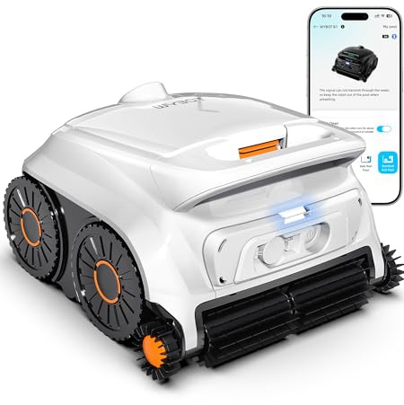 WYBOT OS600 Robot Piscina, Senza Fili, Pulizia Fondo E Pareti, Autonomia 120 Min, Navigazione Intelligente, Parcheggio Automatico, per Piscine Interrate E Fuori Terra, Bianco-Arancio