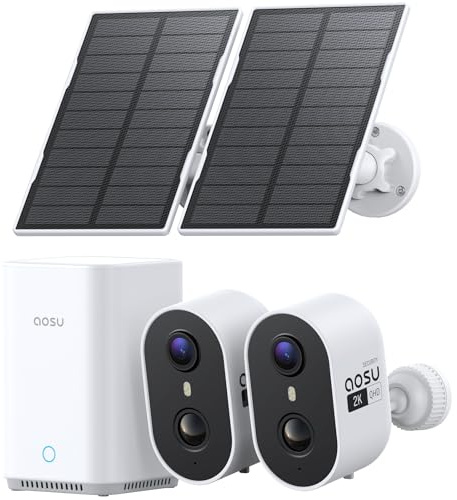 aosu 2K 3MP Überwachungskamera Aussen Solar Akku 2er-Kit mit aosuBase 32GB | Kabellose Kamera Überwachug Aussen WLAN PIR Bewegungssensor Licht & Tonalarm 2-Wege-Audio Farb-Nachtsicht IP65 Wetterfest