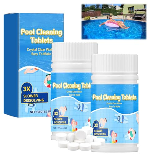 Chlortabletten für Pool, 200PC Clortabellten Pool 4 in 1 Langzeit mit Desinfektion, Chlortabletten für Whirlpool, Pools Cleaning Tablets, Reinigungstabletten für Pools, Wassertank, Whirlpool,Spa(200g)