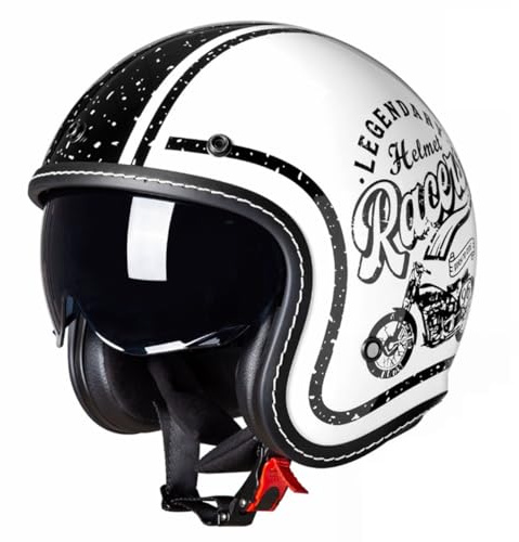 Mezzo Caschi Motociclista Retrò Caschi Moto Jet E Demi-Jet Con Visiera Parasole Casco Scodella Portatile ECEDOT Omologato Casco Ciclomotore Elmetto Scooter Per Uomo Donna 1,XXL:63-64CM