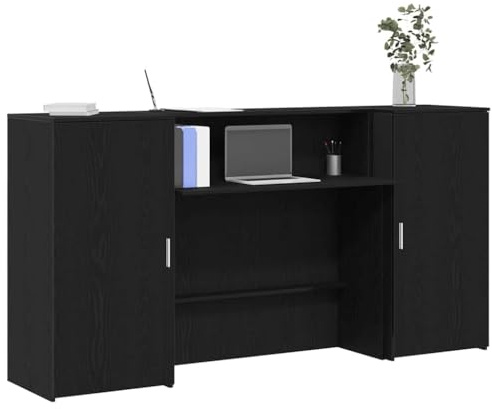 KGHFDVB Empfangstheke Schwarz Eichen-Optik 200x50x103,5cm Holzwerkstoff mit integriertem Tresen, viel Stauraum und hohen Seitenwänden für diskrete Interaktionen, ideal für Büros