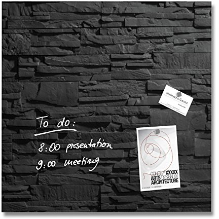 SIGEL GL169 Premium Glas-Magnettafel 48 x 48 cm Motiv Schiefer-Stone hochglänzend, SGS geprüft, einfache Montage, incl. 3 Magnete, Artverum