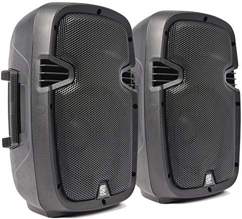 Skytec SPJ-800A Active PA Speakers Pair – Compact Powered 8 DJ Disco Monitor System with Built-in Amplifier, Bass & Treble Control, Mic & Line Inputs, 400W Max Output for Karaoke & Events