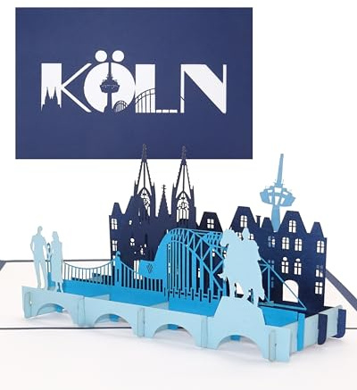 Pop Up Karte Köln - Panorama, 3D Grußkarte Kölner Dom & Skyline, Köln Souvenir, Reisegutschein Städtetrip Köln, PopUp Karte mit Umschlag