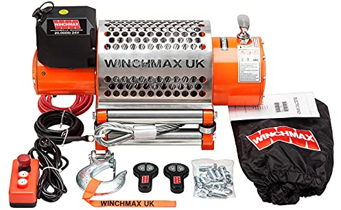 WINCHMAX 20,000lb (9,072kg) Original Orange 24v Electric Winch. 25m x 14mm Steel Rope. 1/2 inch Hook.