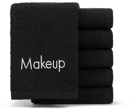 Arkwright Makeup Remover Cloths 6 Pack - 100% Cotton Face Towels, Soft Reusable Washcloths, Gentle Facial Cleansing for Waterproof Makeup, 13 x 13, Black