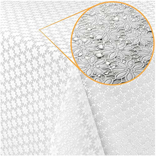 ANRO Tischdecke Lace Vinyl Wachstuch Häkel Spitze Optik Wasserfest Blumen Kamille Weiß Wachstuchtischdecke Wachstischdecke abwaschbar wasserabweisend Gartentischdecke Meterware 100x138cm
