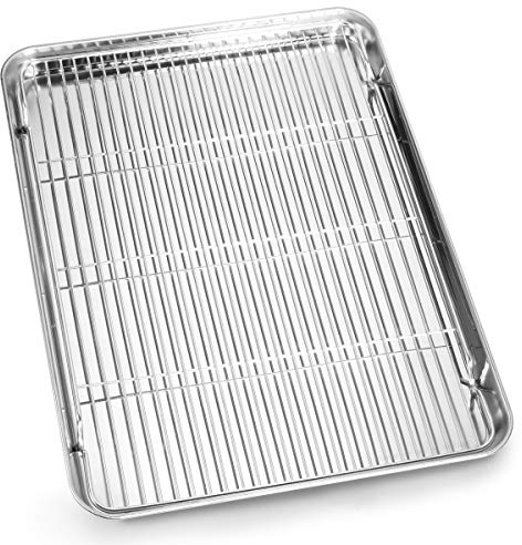 Bastwe Cookie Sheet and Cooling Rack Set, 16 inch Stainless Steel Baking Pan with a Rack, Professional Bakeware, Healthy & Non-toxic & Rustproof & Easy Clean & Dishwasher Safe