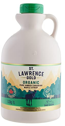 St Lawrence Gold Organic Maple Syrup 1L - 100% Pure Canadian Amber Maple Syrup - Rich, Caramel Butter Taste for Pancakes, Waffles, Cooking and Glazing - Gluten Free, Vegan