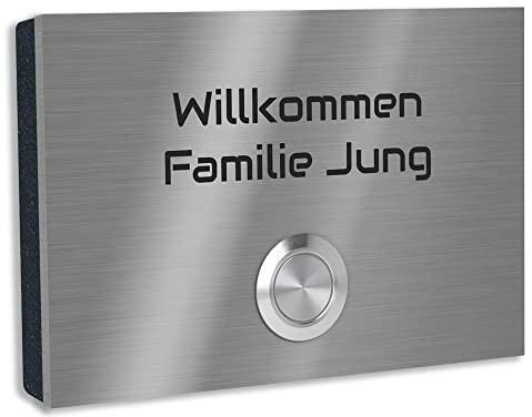 Jung Edelstahl Design Türklingel mit Gravur London 2 Klingelplatte in verschiedenen Größen. Varianten als Aufputz oder Unterputz Klingelschild. LED Klingeltaster in verschiedenen Farben (ohne LED)