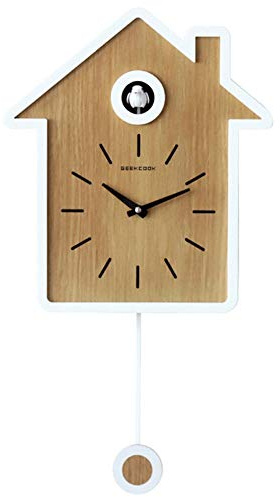 Horloge Coucou Design Moderne avec Pendule Horloge Murale Design Pendule Coucou Bois Temps Sommeil Nuits, 27X48 CM,Blanc