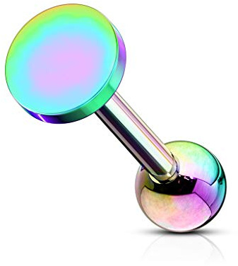 beyoutifulthings 1 Knorpel Ohr-stecker Flat-Top Rund Cartilage Labret Piercing-s Tragus Regenbogen Edelstahl Schraub-Verschluss Steg 6,5/1,2mm