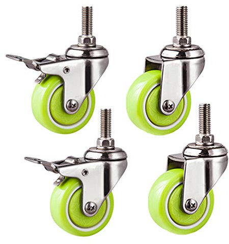 4er Set Lenkrollen,Schwerlastrollen PU-Rollen,Grünem Metall Möbelrollen,304 Edelstahlhalterung,mit Gewindestift M10,Tragfähigkeit 231lb,für Stuhl Tisch Blumenständer (1.5zoll,universal+Bremse)