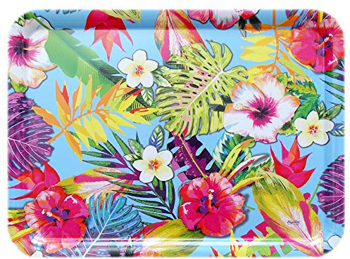 Lashuma Gastrotablett 50x37 cm, Kunststoff Servicetablett italienisch, Gartentablett Muster: Tropical, Buntes Esstablett
