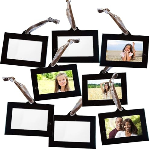 Klikel Family Tree Photo Frame Ornaments - 8 Horizontal Hanging Picture Frames - 1.5 X 2.5 Photo Opening