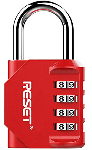 RESET-060 4-stelliges Zahlenschloss, 31 mm lichte Höhe, Rot, 1 Stück | Ein Zahlenschloss mit 4-stelligem Code; 31 mm lichte Höhe, 20 mm Innenbreite und 6 mm Bügeldurchmesser.