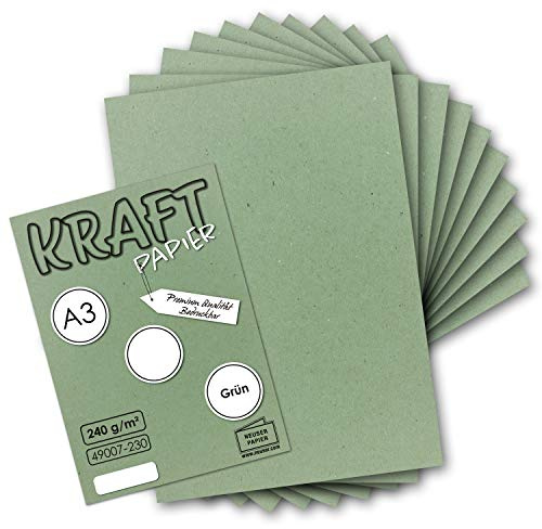 50x Vintage Kraftpapier in Natur-Grün - DIN A3-29,7 x 42 cm - 240g - natur Recycling-Karton - nachhaltig ökologisch Bastel-Karton Einzel-Karte - UmWelt by GUSTAV NEUSER