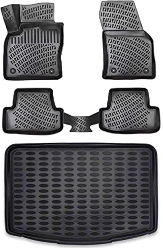 ELMASLINE Gummimatten & Kofferraumwanne Set für Dacia DOKKER ab 2013 5-Sitzer | Extra hoher 5cm Rand