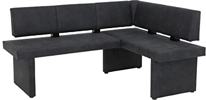 Hela Pia Banco esquinero de Comedor, Estructura de Madera con tapizado de Tela, Microfibra Antracita, Montaje a Derecha-Izquierda, 168 x 128 x 86 cm