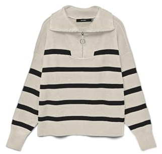 Vero Moda Vmsaba - Blusa de Cuello Alto a Rayas para Mujer, suéter Ga Noos, Abedul/Rayas: Negro, M