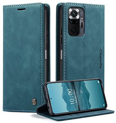 CaseMe für Xiaomi Redmi Note 10 Pro Hülle, Magnet Leder Klapphülle Stoßfest | Retro PU Leder, 2 Kartenfach, Standfunktion, Schutzhülle, Flip Case, Handyhülle für Redmi Note 10 Pro, Blaugrün