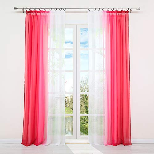 HongYa 2er-Pack Farbverlauf Gardinen Transparenter Voile Vorhänge Schals mit Kräuselband H/B 175/140 cm Rot