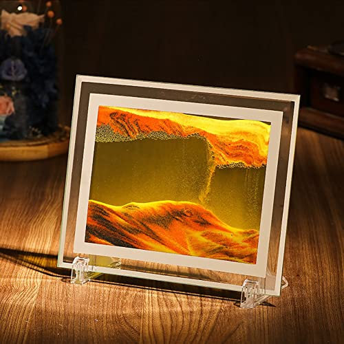 Image De Sable En Mouvement, Paysage De Sable En Sable Qui Coule Sur Sable Dynamique,Peinture De Sable Qui Coule 3D Sablier De Cadre De Sable En Verre Rond, Pour La Décoration De Bureau À Domicile ( C