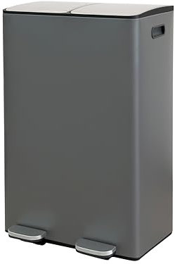 Wicotex TOM Mülleimer – 60 Liter (2 x 30 liter) – 2 Fächer - aus Metall - Klappdeckel mit Softclose und luftdicht Anthrazit