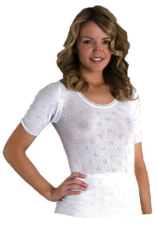 Top Linen (NW) Ltd Ladies 100% Cotton Vest Top - White Thermal Underwear Vest - Soft Girl Thermal Tops - Snowdrop Vest for All Season - Made in UK (Short Sleeve Spencer Round Neck, XLarge)