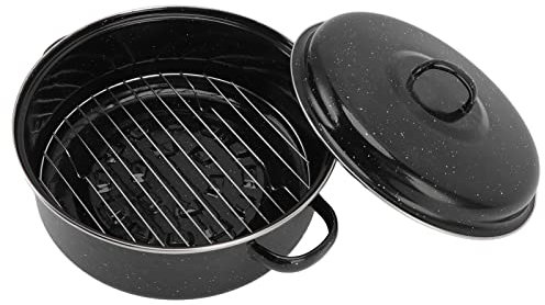 Roasting Pan, Enameled Roasting Pan with Domed Lid Non Stick Enamel Turkey Roaster Pot Round Roaster Pan for Turkey, Chicken, Vegetable(26cm)