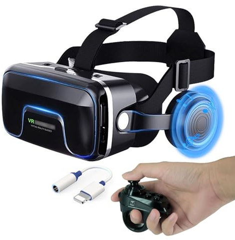 Casque Realite Virtuelle avec Contrôleur et Écouteurs,Casque Virtuelle Réalité pour Telephone pour Films 3D Jeux Vidéo,Casque VR Smartphone pour 4,7 à 7,2 Pouces Tout,Cadeaux de Noël pour Les Enfants