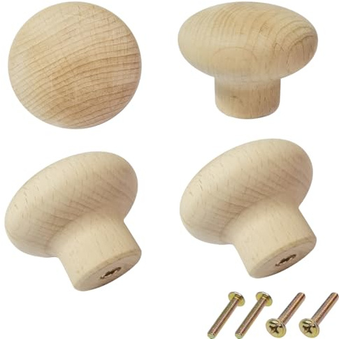 Btibpse Große Schubladenknöpfe aus Holz, 5,8 cm, große runde Holzknäufe für Küchenschränke, Schubladen, Schrankgriffe, unlackiertes Buchenholz, 4 Stück