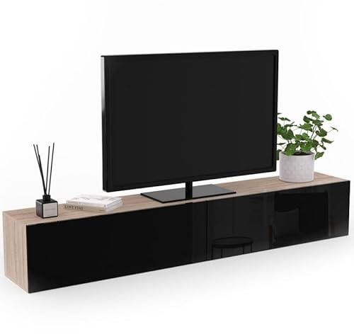 IDMarket - Mobile TV da 180 cm sospeso Elio 2 ante in legno e nero