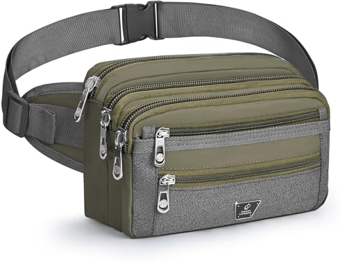 Xoolkly Bauchtasche für Herren Damen Bauchtasche Gürteltasche Herren mit 7 Reißverschlusstaschen Hüfttasche für Sport Fitnesss Laufen Joggen Radfahren Reisen Camping, Grün