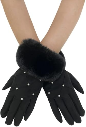 GFM® Dam mjuk fuskpäls trim och pärla pekskärm handskar (handskar, S0-Svart, en storlek