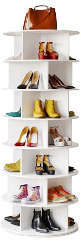 SpaceAid Drehbarer Schuhregal im Kreuz-Stil, 7-stöckig, drehbarer Schuhregal, 360° Display, Lazy Susan Aufbewahrung, Handtasche, drehbarer Turm, Schrank-Organisation (moderner Stil, Weiß)