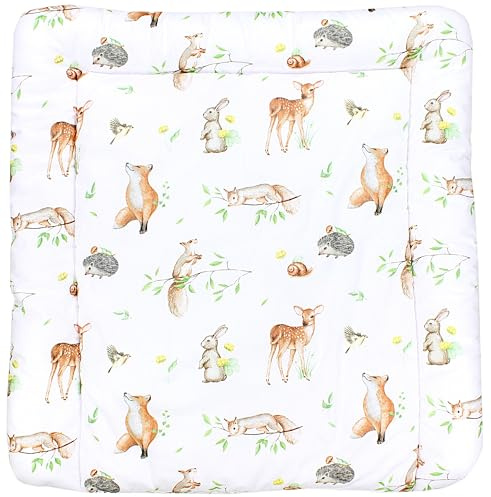 TupTam Baby Wickeltischauflage mit Baumwollbezug Gemustert, Farbe: Waldtiere/Igel/Reh/Fuchs/Kaninchen/Beige, Größe: 75 x 85 cm