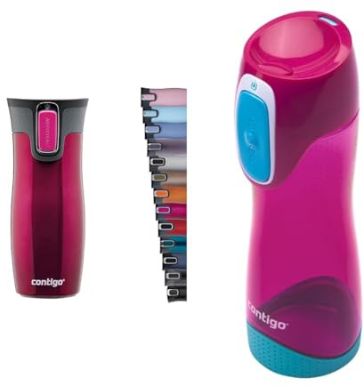 Contigo Thermobecher West Loop Autoseal, Edelstahl Isolierbecher, Reisebecher & Trinkflasche Swish Autoseal, große BPA-freie Kunststoff Wasserflasche für Kinder